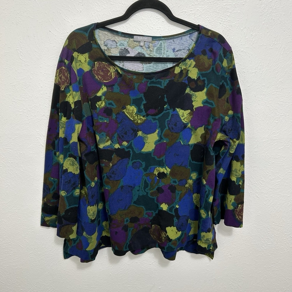 Habitat Pullover Art To Wear Tunic Top Shirt Size L 100% Cotton Abstract Print